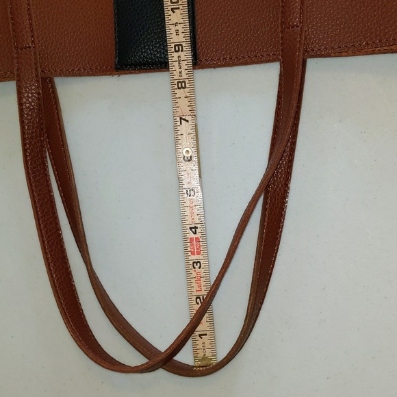 Vince Camuto Brown Pebble Front Stripe Open Top Handbag Tote Bag - Picture 8 of 9